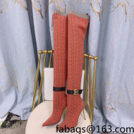 Balmain Knit B Buckle High Boots Orange 2021 120419