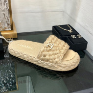 Chanel Cord Braided Flat Slide Sandals Beige 2022 030764