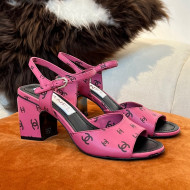 Chanel CC Allover Printed Lambskin Medium Heel Sandals 6.5cm G38974 Dark Pink 2022