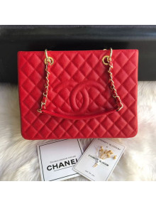 Chanel Grained Calfskin Grand Shopping Tote GST Bag Red/Gold