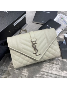 Saint Laurent Envelope Small Chain Bag in Grained Leather 526286 White/Silver
