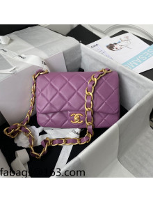 Chanel Lambskin Classic Flap Bag with Chain Strap AS3214 Purple 2021 