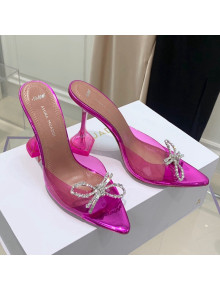 Amina Muaddi TPU Pointed Slide Sandals with Crystal Bow 9.5cm Pink 2021 53