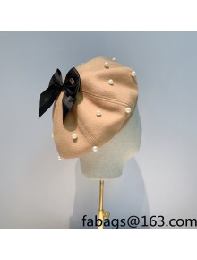 Chanel Pearl Bow Beret Hat Camel Brown 2021 122209