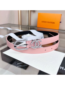 Chanel Smooth Calf Leather Belt 2cm with Crystal Buckle Pink 2022 033142
