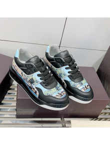 Valentino One Stud Print Leather Low-Top Sneakers Blue/Black 2021