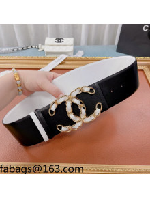 Chanel Reversible Calfskin Wide Belt 7cm with Chain CC Buckle White/Black 2021