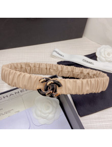 Chanel Pleated Lambskin Belt 3cm with CC Buckle AA7696 Beige 2021