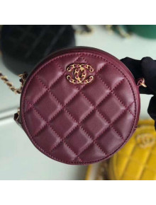 Chanel Quilted Lambskin Chain CC Round Clutch with Chain AP0725 Burgundy 2019