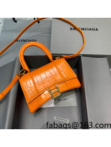 Balenciaga Hourglass Mini Top Handle Bag in Shiny Crocodile Leather Bright Orange 2021