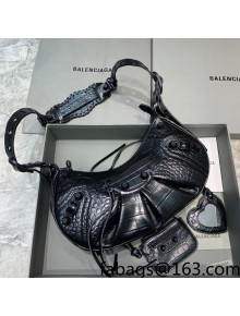 Balenciaga Le Cagole Small Shoulder Bag in Crocodile Embossed Calfskin All Black 2021