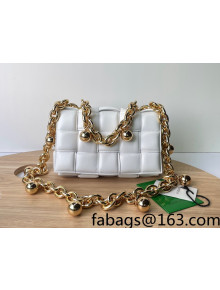 Bottega Veneta Chain Cassette Bag in Padded Intreccio Lambskin with Golden Ball Chalk White 2022 680070 