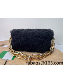 Bottega Veneta Shearling Chain Pouch Bag 620230 Popcorn Black/Gold 2022