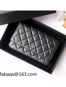 Chanel Lambskin Classic Wallet on Chain WOC AP0250 Black/Silver 2021 