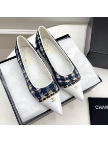 Chanel Tweed & Lambskin Pointed Ballerinas Blue/White 2021 54