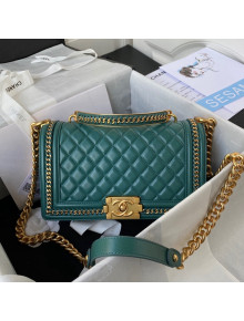 Chanel Lambskin Chain Medium Boy Handbag Green 2021 51
