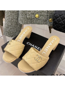 Chanel Quilted Lambskin Heel Slide Sandals 6cm G38820 Beige 2022