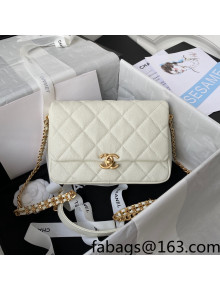 Chanel Grained Calfskin Flap Bag with Double Chain White 2022