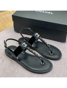 Chanel Patent Calfskin Flat Sandals G38221 Black 2022