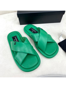 Chanel Lambskin Crossover Strap Flat Slide Sandals Green 2022 032536