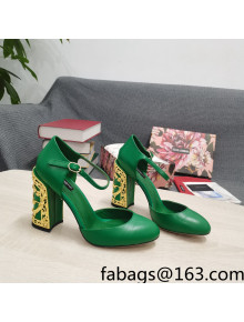 Dolce & Gabbana Calf Leather High Heel Pumps 10.5cm with Metal Charm Green 2022