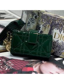 Dior Lady 5-Gusset Card Holder Wallet in Dark Green Patent Cannage Calfskin 2021