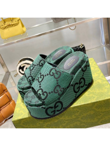 Gucci Maxi GG Canvas Wedge Slide Sandals 12cm Green 2021 48