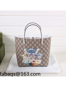Gucci Children's GG Canvas Tote Bag with Cat Print 410812 White 2022 24