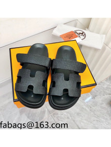Hermes Chypre Calfskin Flat Slide Sandals All Black 2022 13
