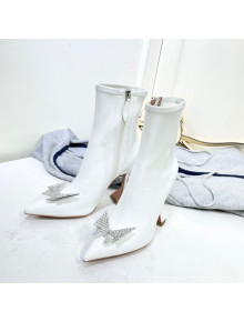 Amina Muaddi Patent Leather Short Boots with Crystal Bow White 2021 10