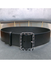 Chanel Leather Belt with Chain Square Buckle 60mm Black 2019