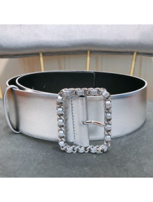 Chanel Leather Belt with Chain Square Buckle 60mm Silver 2019