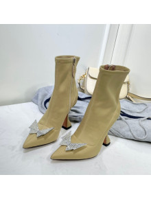 Amina Muaddi Lycra Short Boots with Crystal Bow Beige 2021 12
