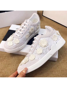 Chanel Camellia Bloom Embroidered Lace and Suede Sneakers G34815 White 2019