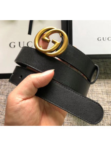 Gucci Calfskin Belt 30mm with GG Buckle Black/Gold 2020