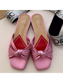 Gucci Twist Knot Metallic Leather Flat Slide Sandal ‎577231 Pink 2019