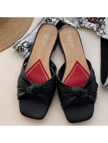 Gucci Twist Knot Leather Flat Slide Sandal ‎577231 Black 2019