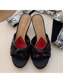 Gucci Twist Knot Leather Mid-Heel Slide Sandal 577229 Black 2019