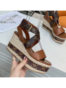Louis Vuitton Boundary Leather Wedge Sandals Brown 2021