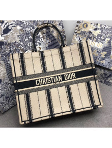 Dior Large Book Tote with Stripes Embroidery Beige/Black 2020
