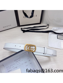 Gucci Leather Belt 3cm with Framed GG Buckle White/Gold 2021 93