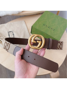 Gucci Maxi GG Canvas and Leather Belt 4cm with Interlocking G Buckle Beige/Brown/Aged Gold 2021