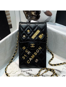 Chanel Lambskin Phone Holder Bag with Chain and Emblem Charm AP2164 Black 2021