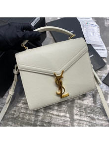 Saint Laurent CASSANDRA Mini Top Handle Bag in Grained Leather 602716 White 2020