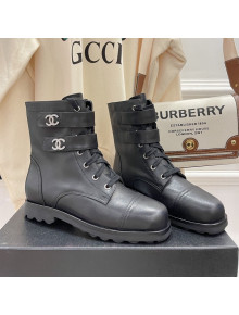 Chanel Calfskin Ankle Boots with CC Strap Black 2021