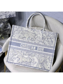 Dior Large Book Tote with Tiger Embroidery Grey 2020