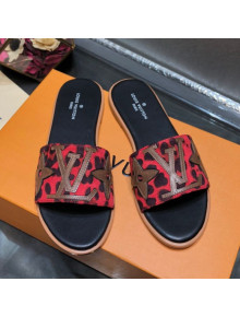 Louis Vuitton Lock It Flat Slide Sandals with Patchwork Logo Red 2021