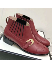 Gucci Women's Leather Ankle Short Boot with G Buckle 572992 Burgundy 2019