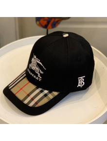 Burberry TB Check Canvas Baseball Hat with Logo Embroidery Black 2021