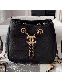 Chanel Mini Quilted Lambskin Drawstring Bucket Bag Black 2019